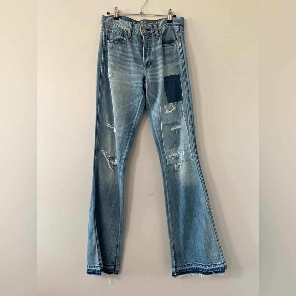 NWOT! American Eagle Outfitters Vintage Hi Rise Flare Patchwork Jeans
